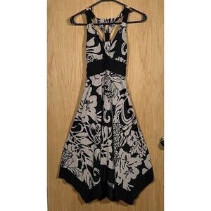 Vtg Y2K Babydoll Dress Handkerchief Hem Forest Fairy Halter Empire Waist Sz M